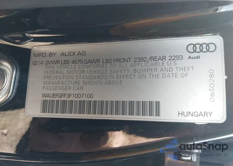 2015 Audi A3 2.0T Premium z USA, uszkodzony, nr VIN WAUEFGFF3F1007100